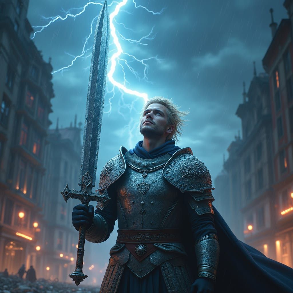 Warrior in Stormy Stockholm: Photorealistic Digital Art