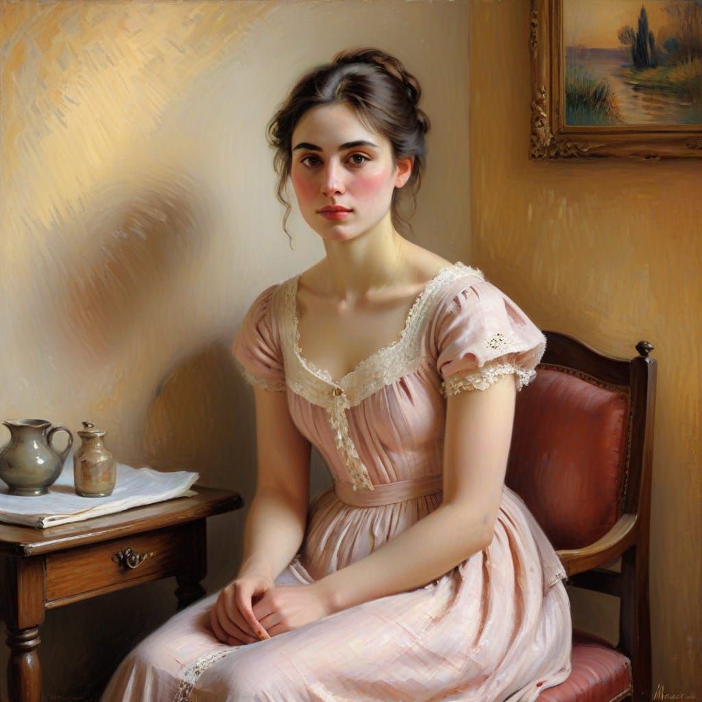 Woman in Warm, Golden Light, Impressionist Style