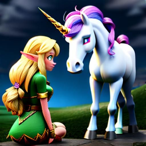 Unicorn and Elf in Gentle Encounter