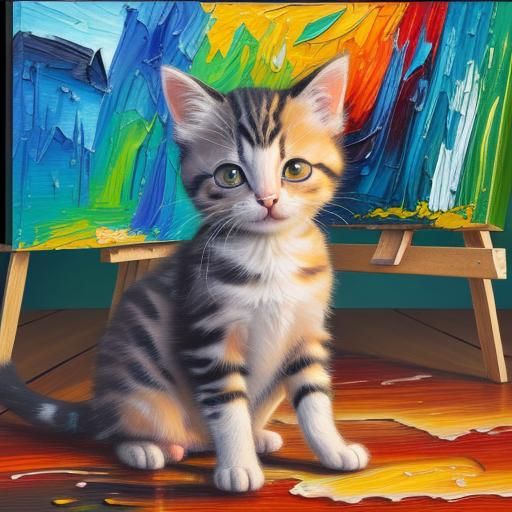 Expressive Kitten in Neo-Impressionist Style