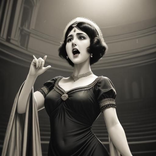 Dramatic Soprano Diva on Opera Stage, 1920s Style