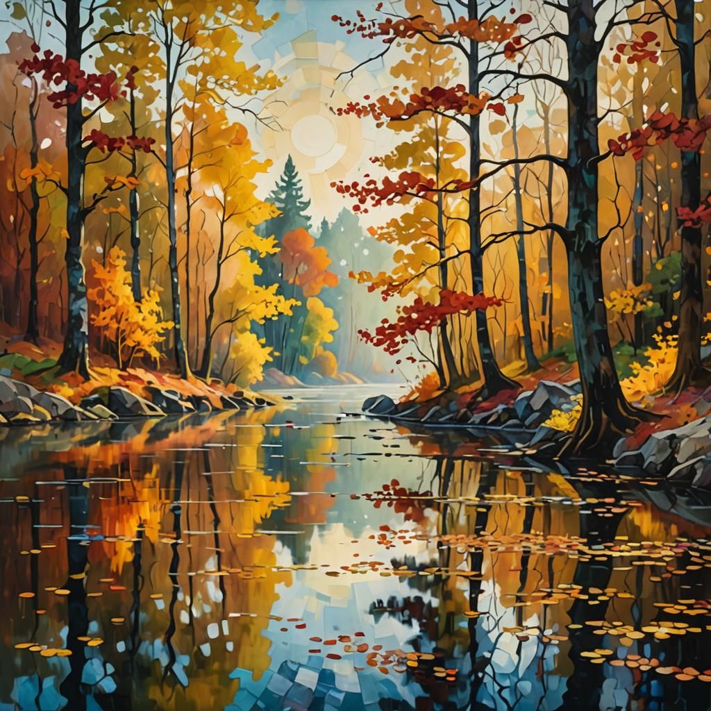 Expressionistic Autumn Landscape in Warm Sunlight