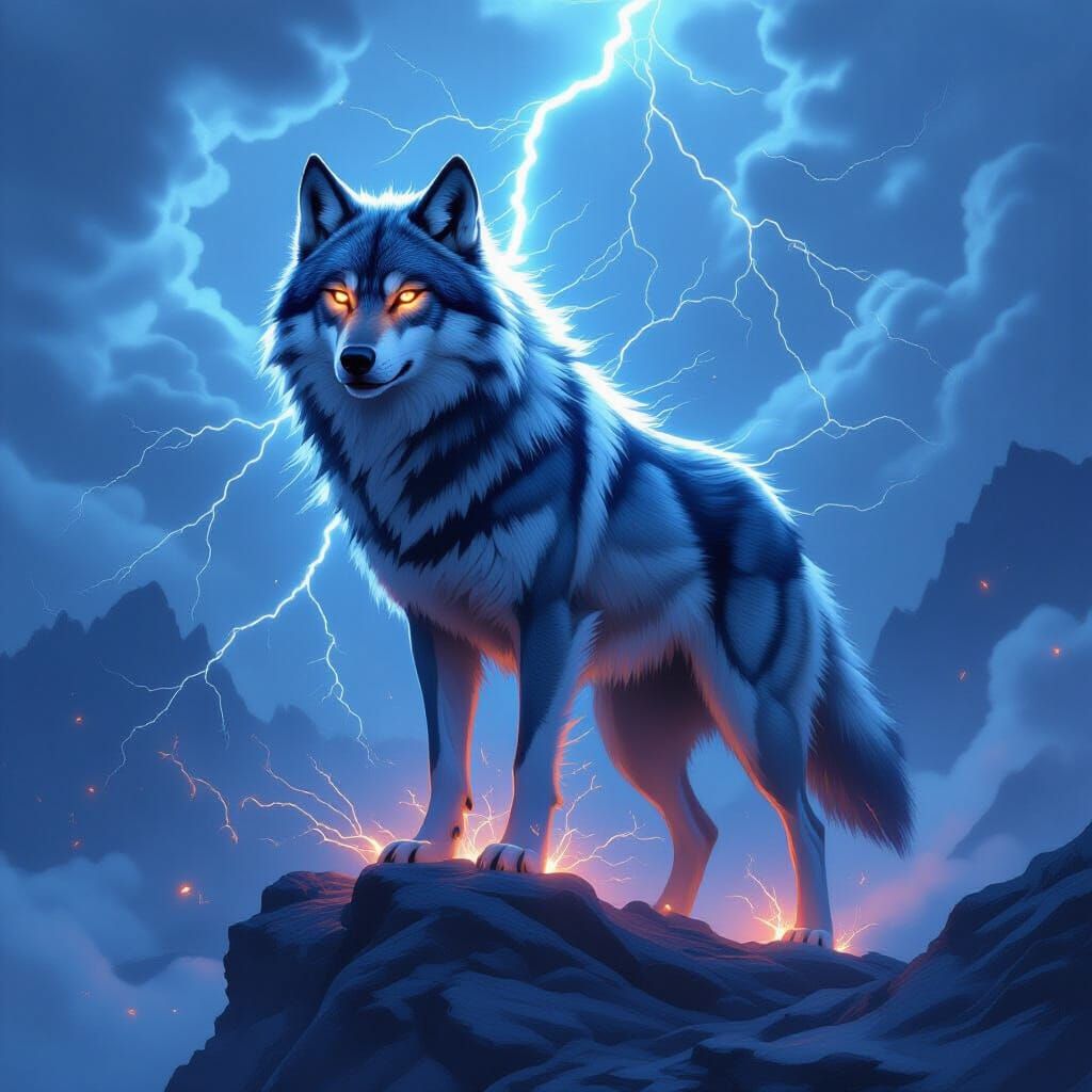Electric Storm Wolf on Mountain Peak