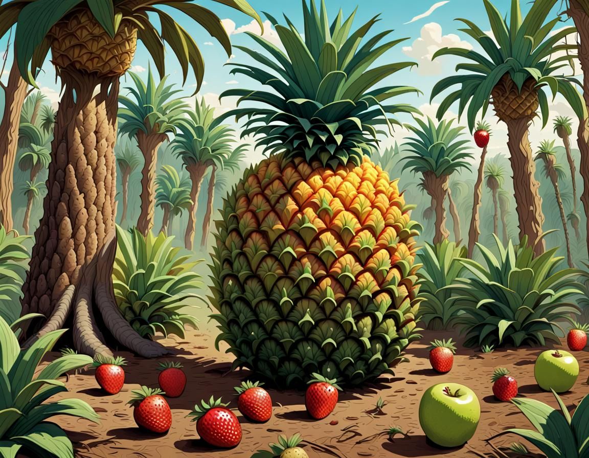 Cartoon Savannah Desert with Giant Fruits