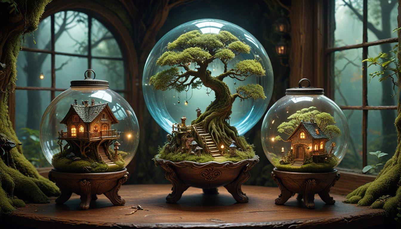 Surreal Treehouse Bonsai World in Glass Bottle