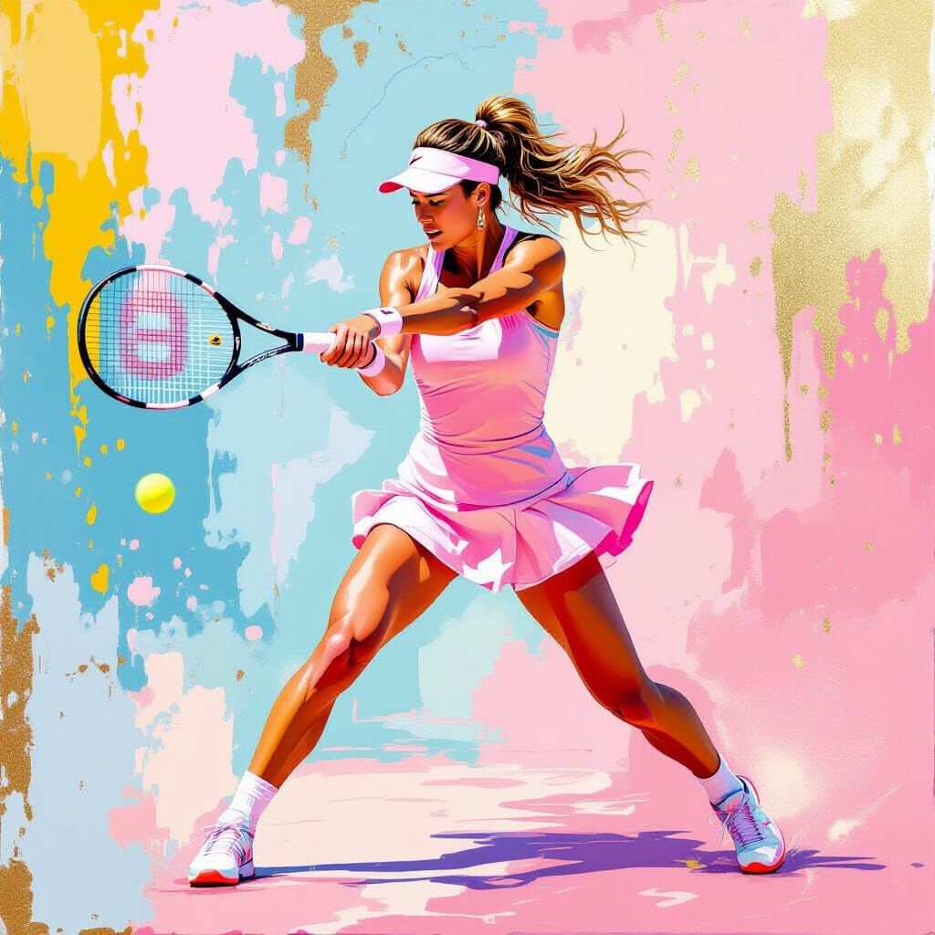 Pink Tennis Player in Metamodern Painted Style