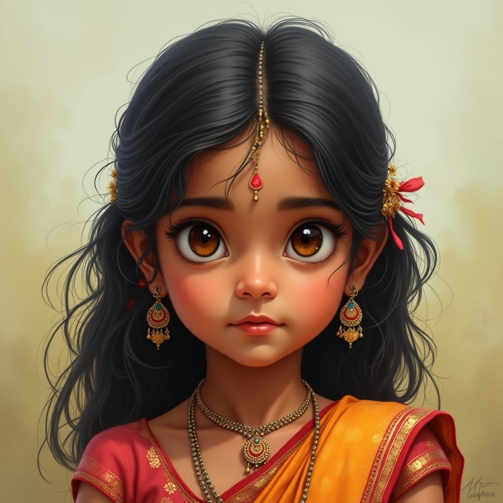 Realistic Portrait of a Fair-Skinned Indian Girl