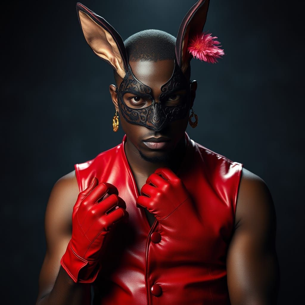 Dark Luxury Sensuality - Crimson Leather Bunny Vest and Lace...