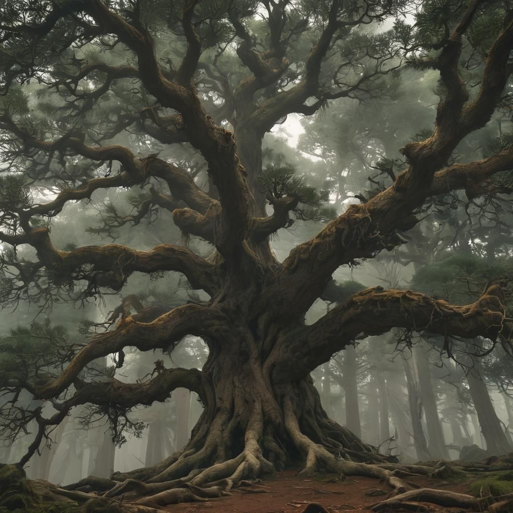 Majestic Amber Pine in Ancient Forest
