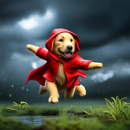 Golden Retriever Puppy's Rainy Day Joy