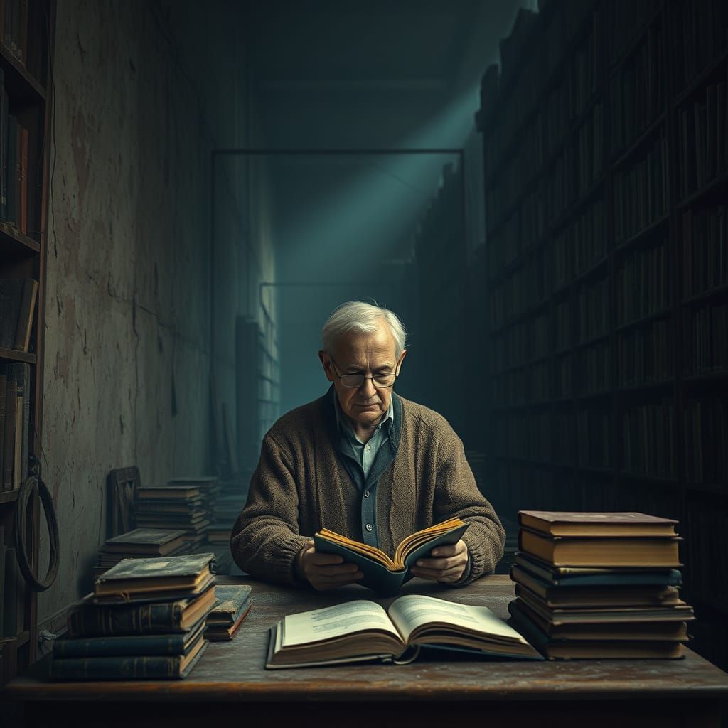 Mysterious Old Library Worker Lost in Forgotten Tomes