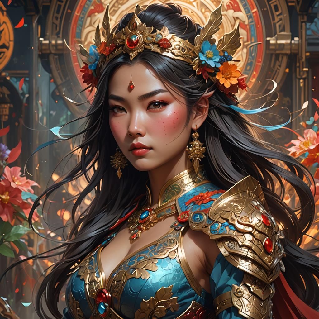 Warrior queen, very detailed, 35mm, rich colours