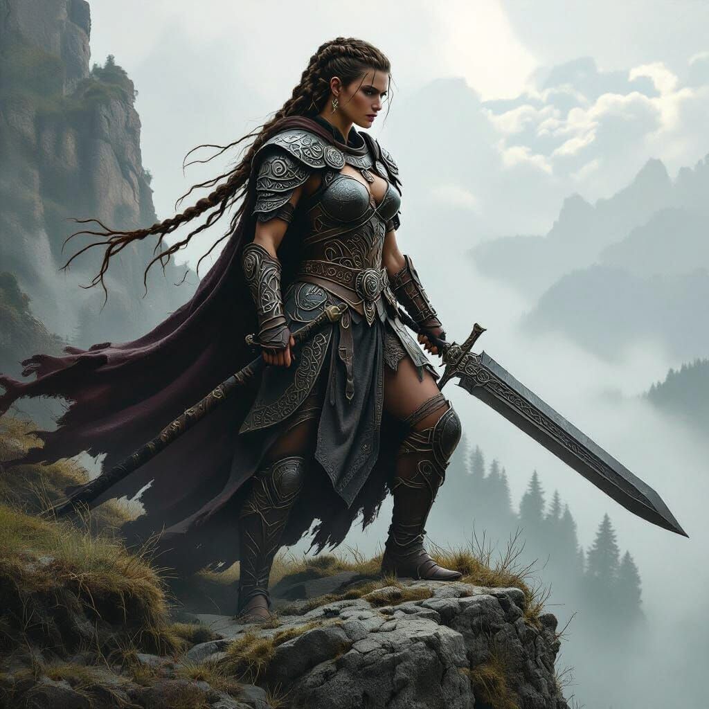 Celtic Warrior Queen on Windswept Cliff