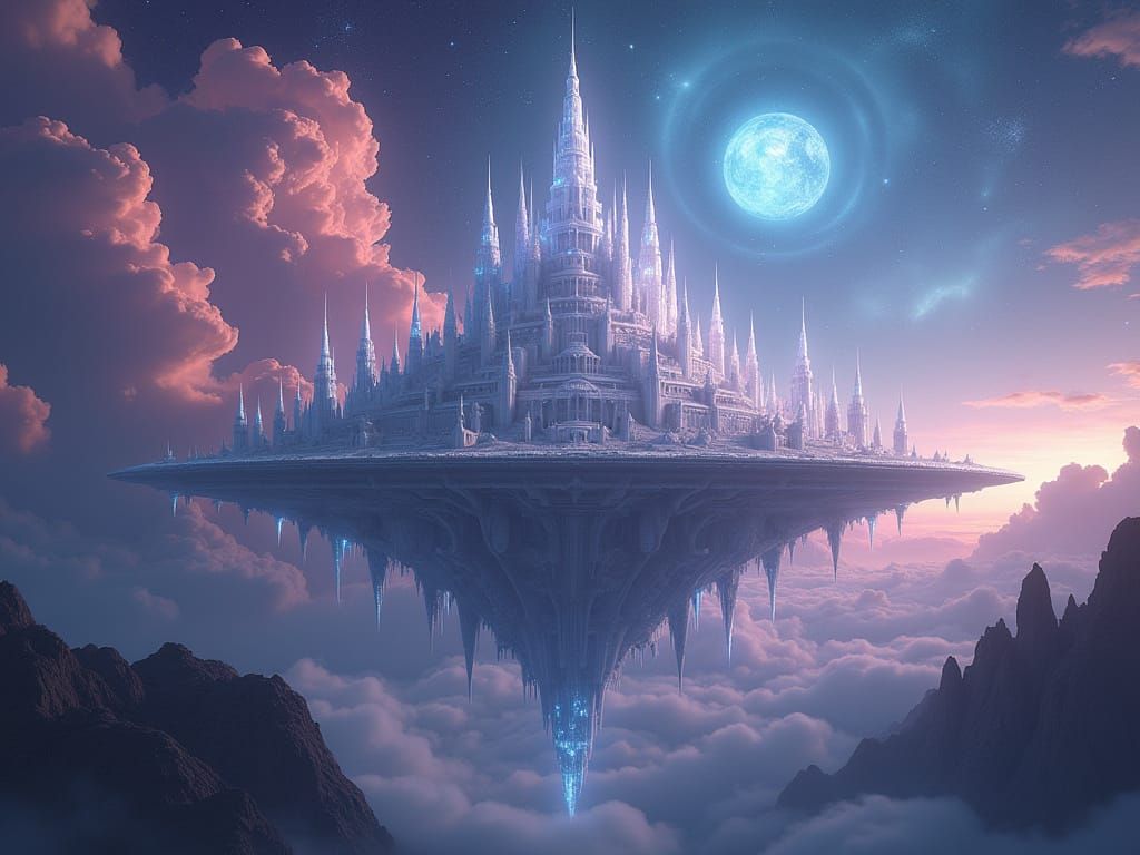 Crystal City in Cosmos: Ethereal Digital Matte Painting