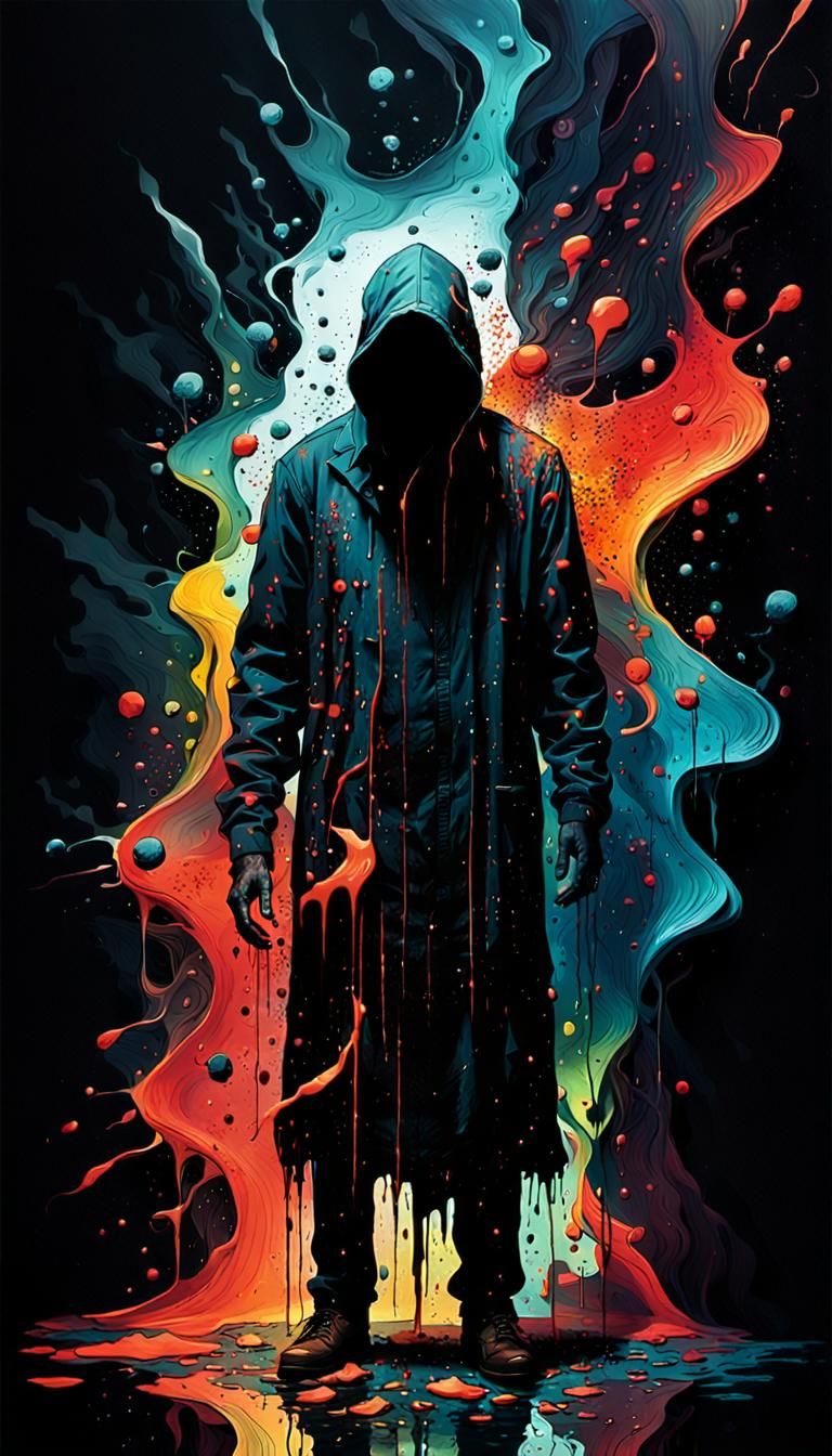 Eerie Figure in Liminal Space with Ink Textures