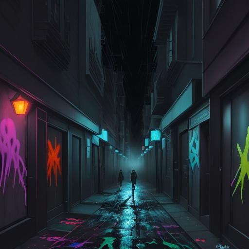 Eerie Street Scene in Graffiti Art Style