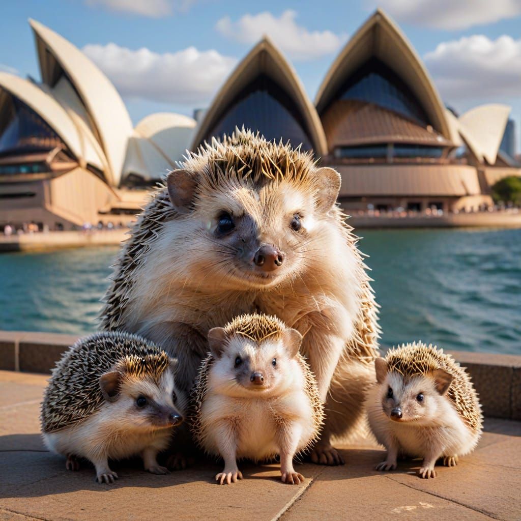hedgehog family outside the Sydney Opera House, Australia