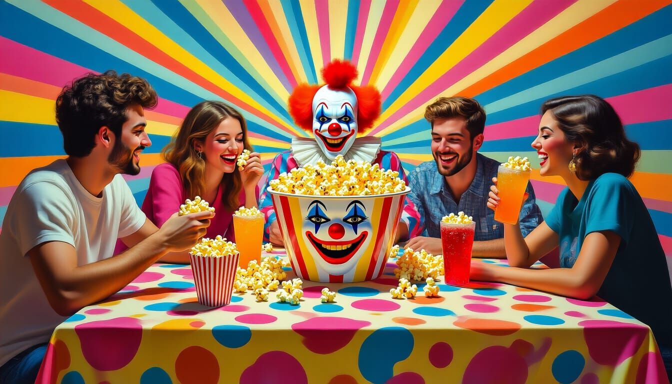 Pop Tart Pop Art Clown Face with Rainbow Popcorn