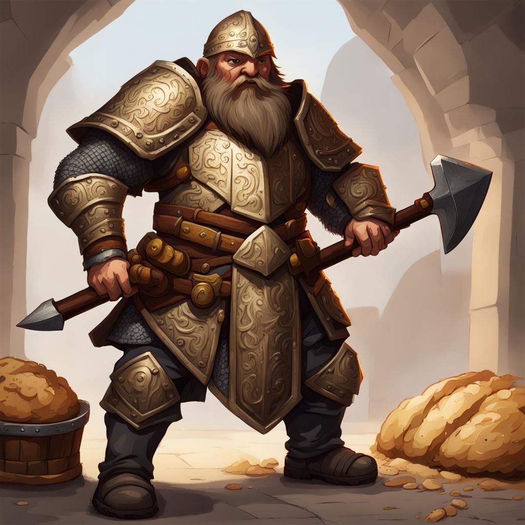 Dwarf Paladin with Bread Motif Armor