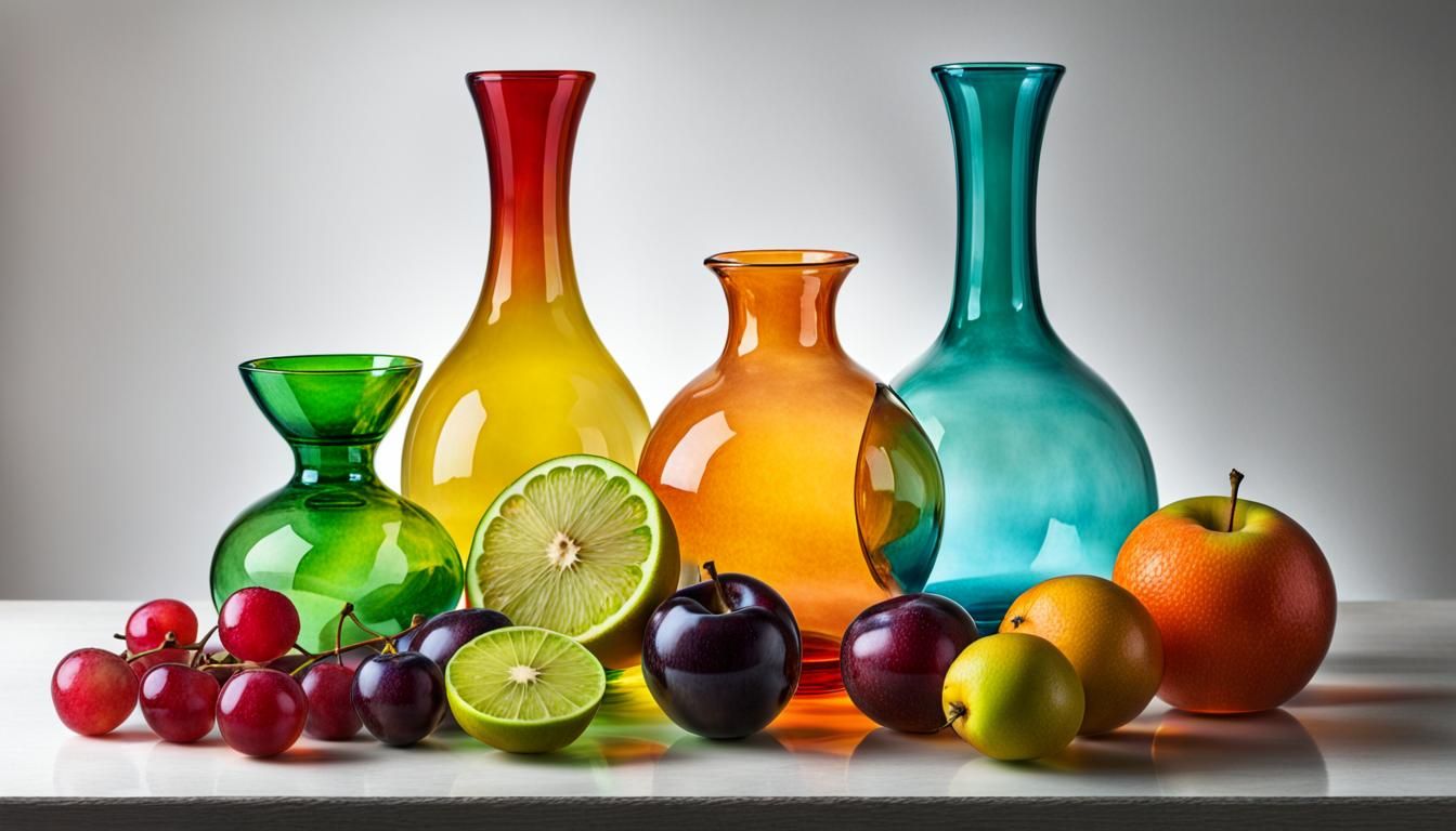 Colored Glass Fruit Still Life