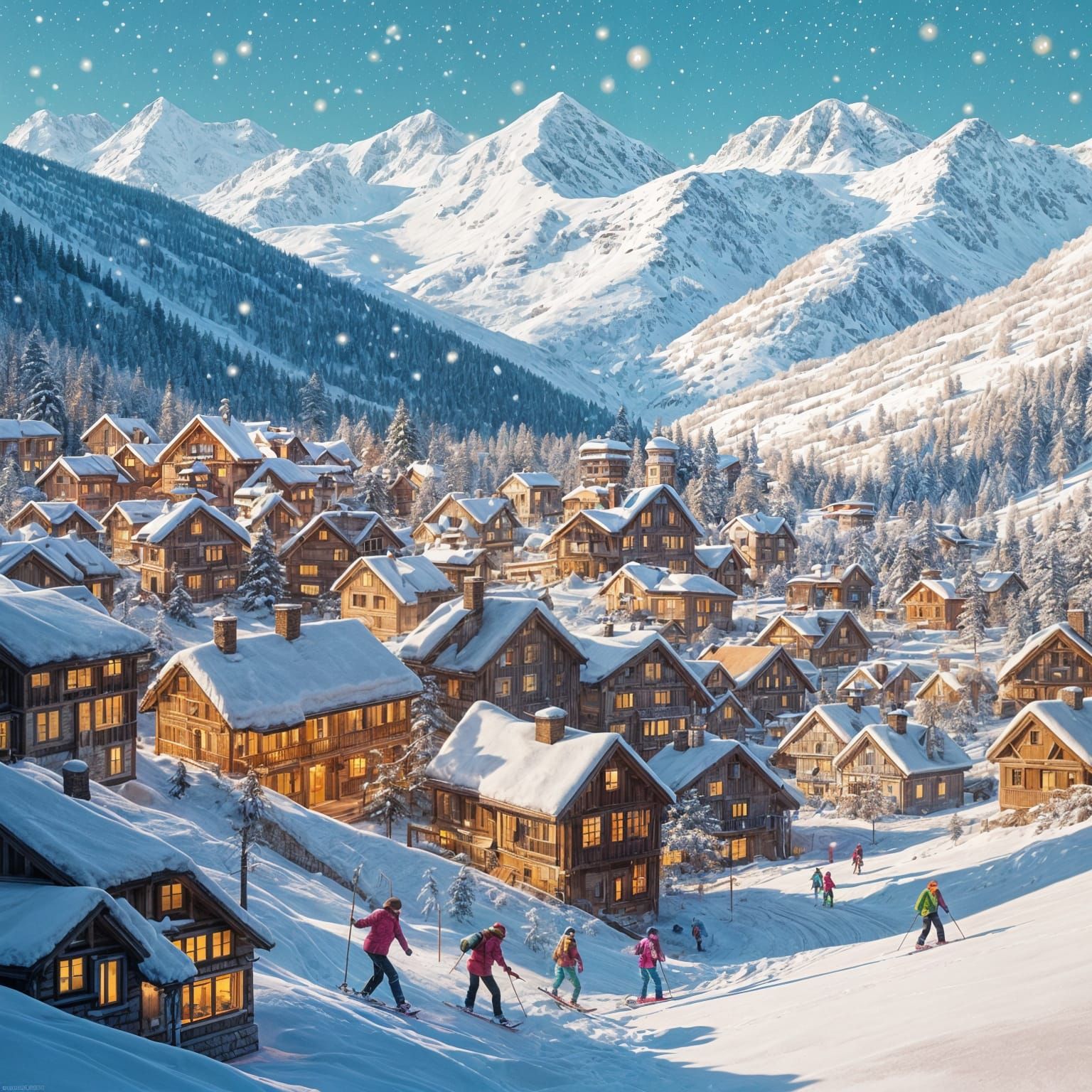 Enchanting Alpine Village in Winter: Dreamy Snowscape