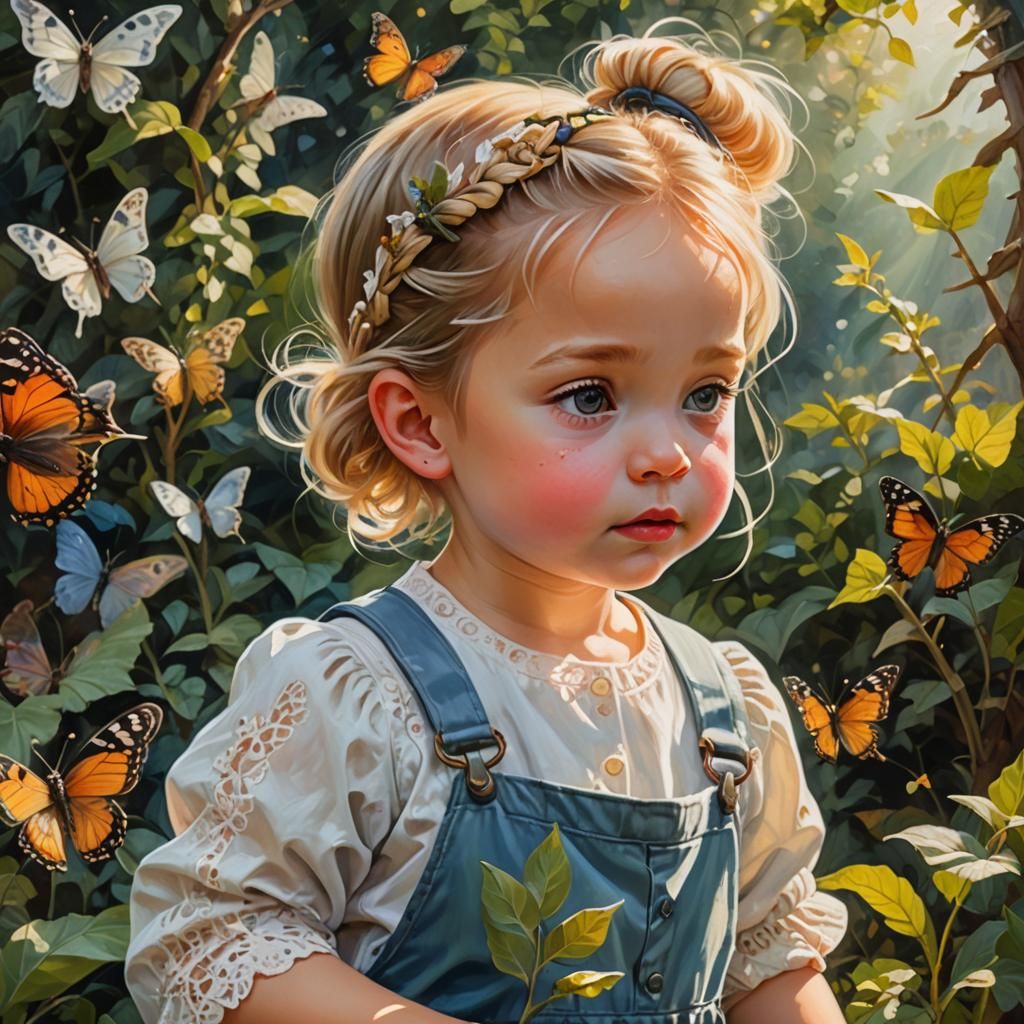 Toddler and Butterfly: Fantasy Oil Painting