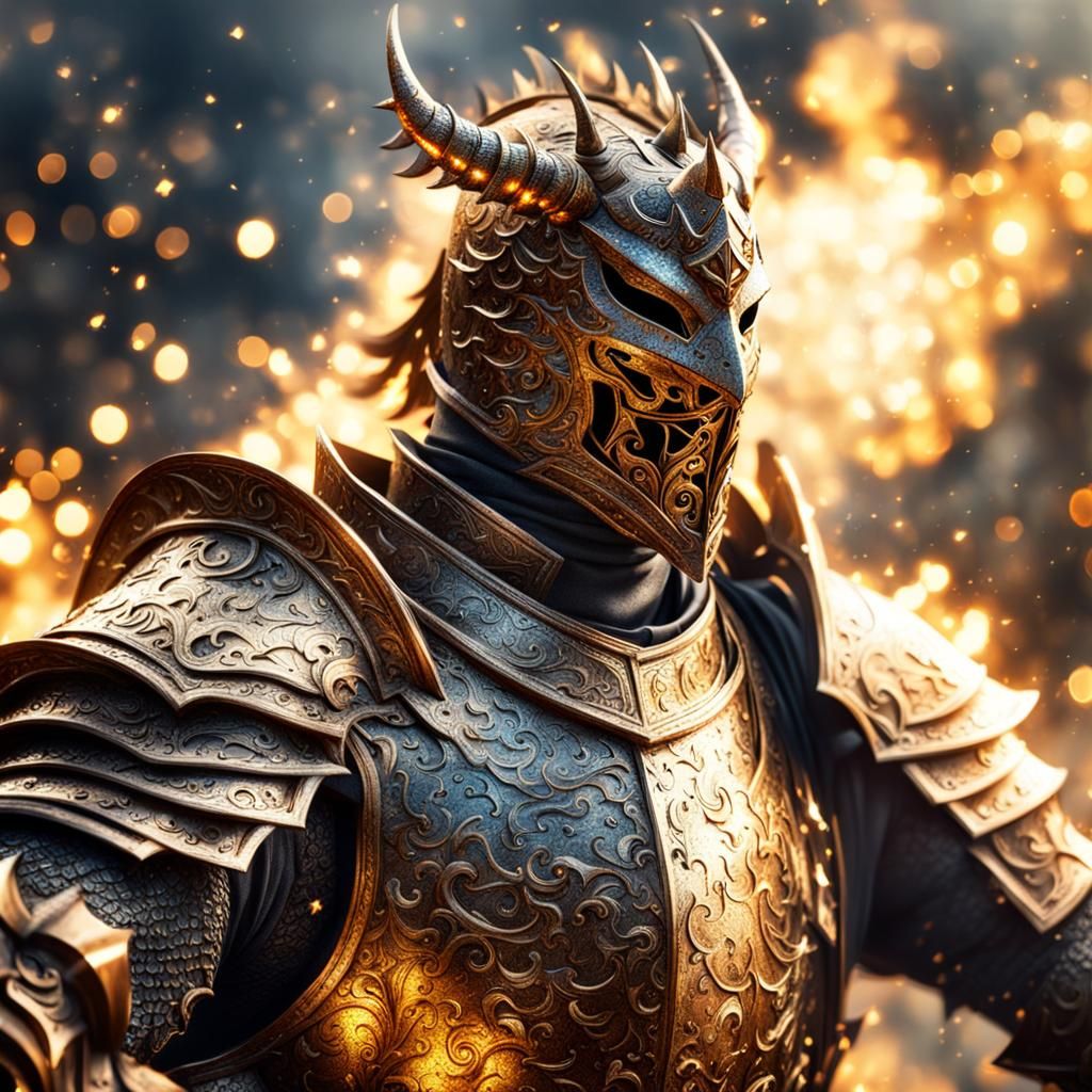 Gilded Knight Battles Dragon in Fantasy Portrait