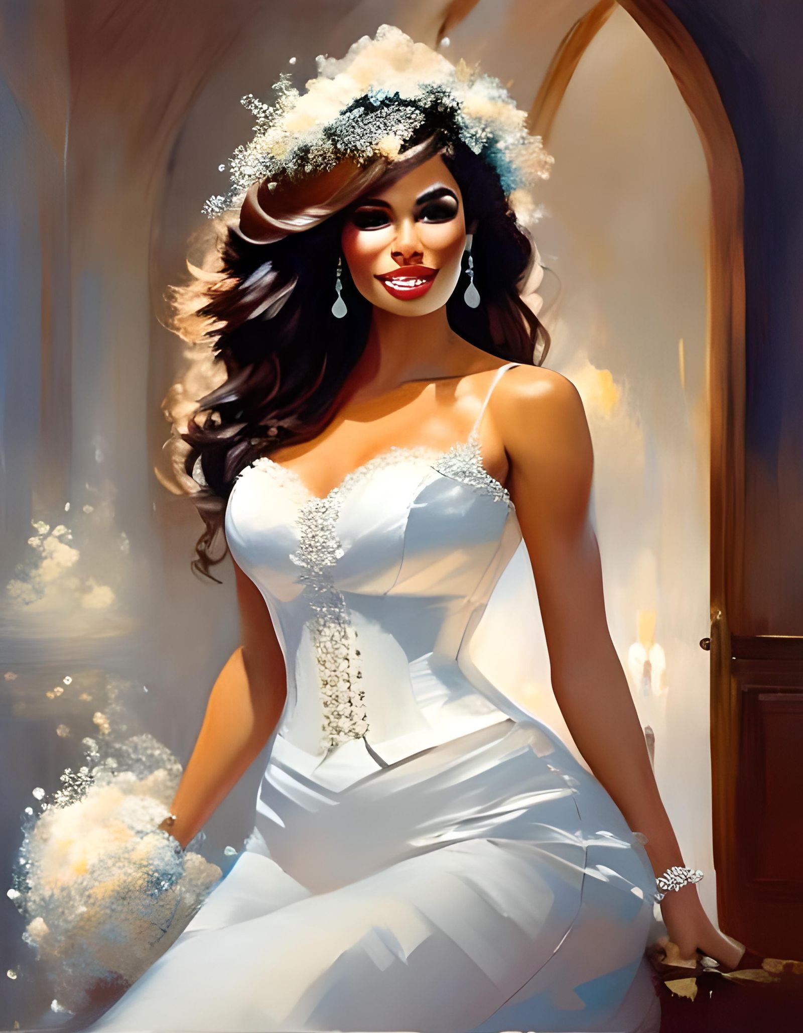 Curvy Bride in Cathedral Setting with White Bouquet