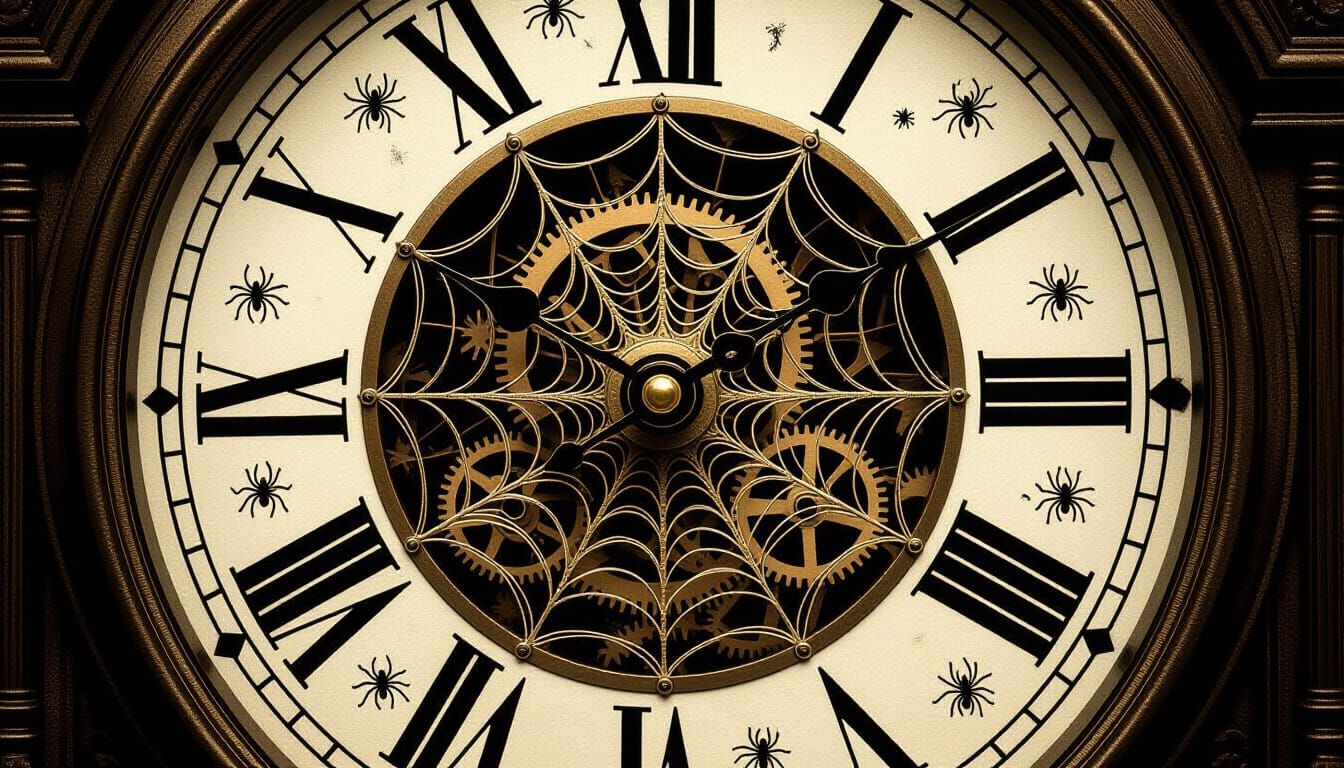 Antique Grandfather Clock Made of Spiderwebs