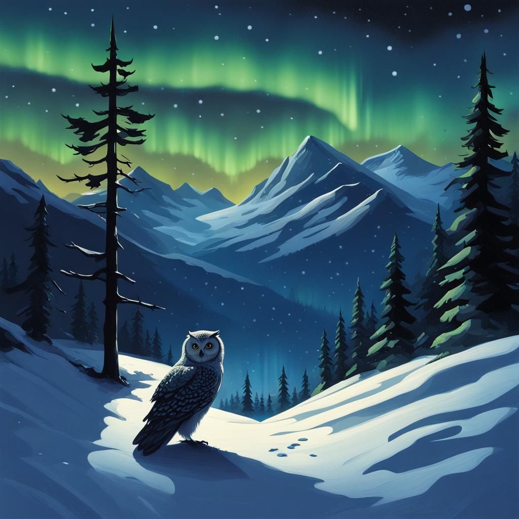 Snowy Mountains Under Northern Lights by Rutkowski