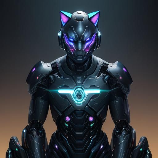 Cute AI Cat Robot Portrait in Cyberpunk Style