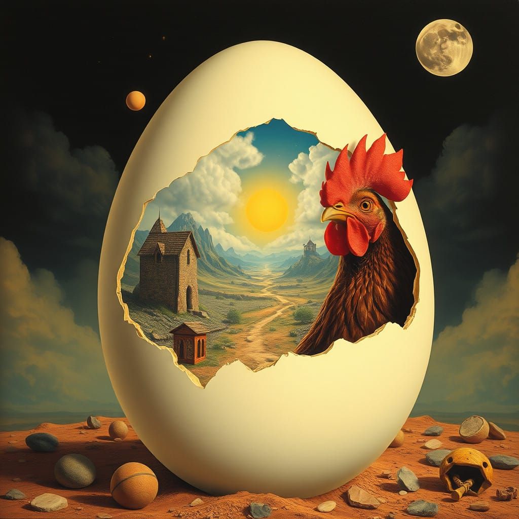 Giant Retro Surrealist Egg Reveals Dreamlike Landscape