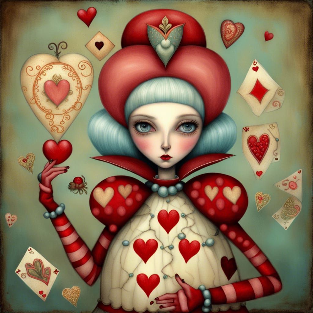 Queen of Hearts in Retro Surrealist Style
