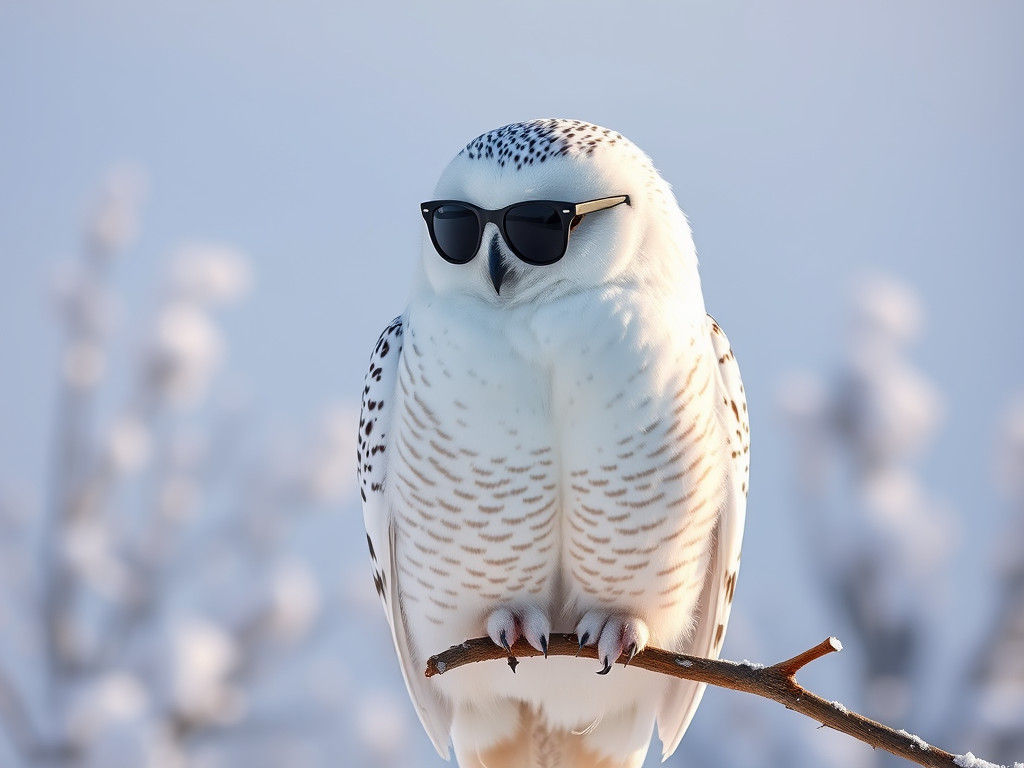 Snowy Owl in Sunglasses: A Photorealistic Winter Portrait