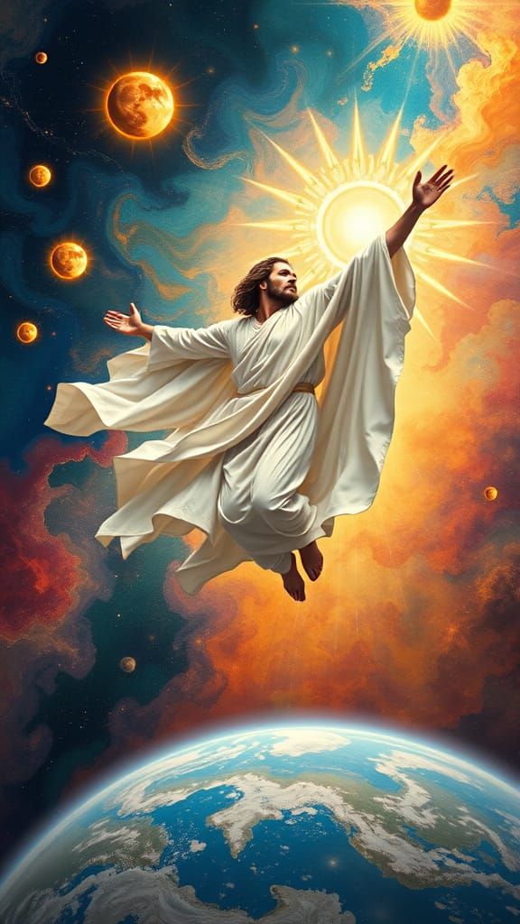 Jesus Christ Soaring Through Cosmos in Renaissance Style