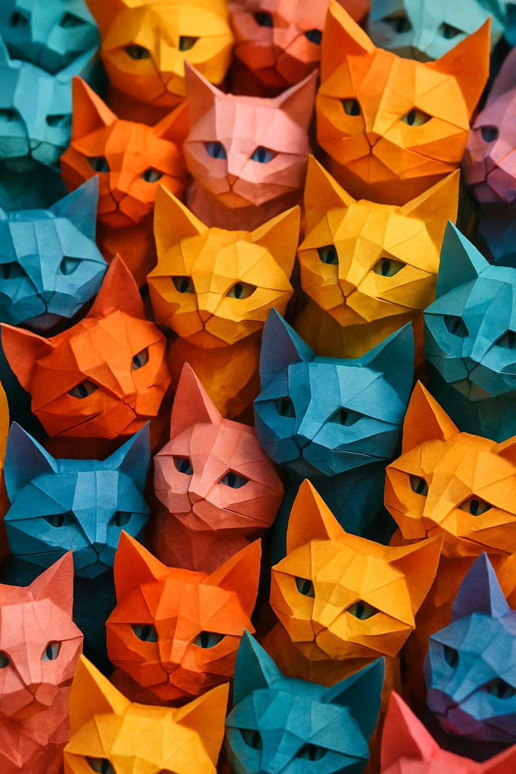 Origami Paper Kittens Crowd in Hyperrealistic Splash Art