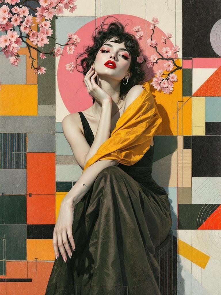 Abstract Pin-Up Fusion in Impasto Style