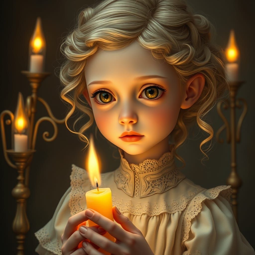 Elegant Young Girl in Candlelight, Steampunk Inspiration