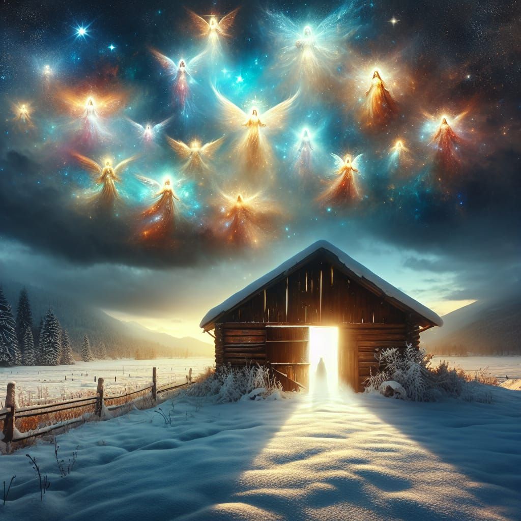 Peaceful Winter Stable Scene in Divine Light