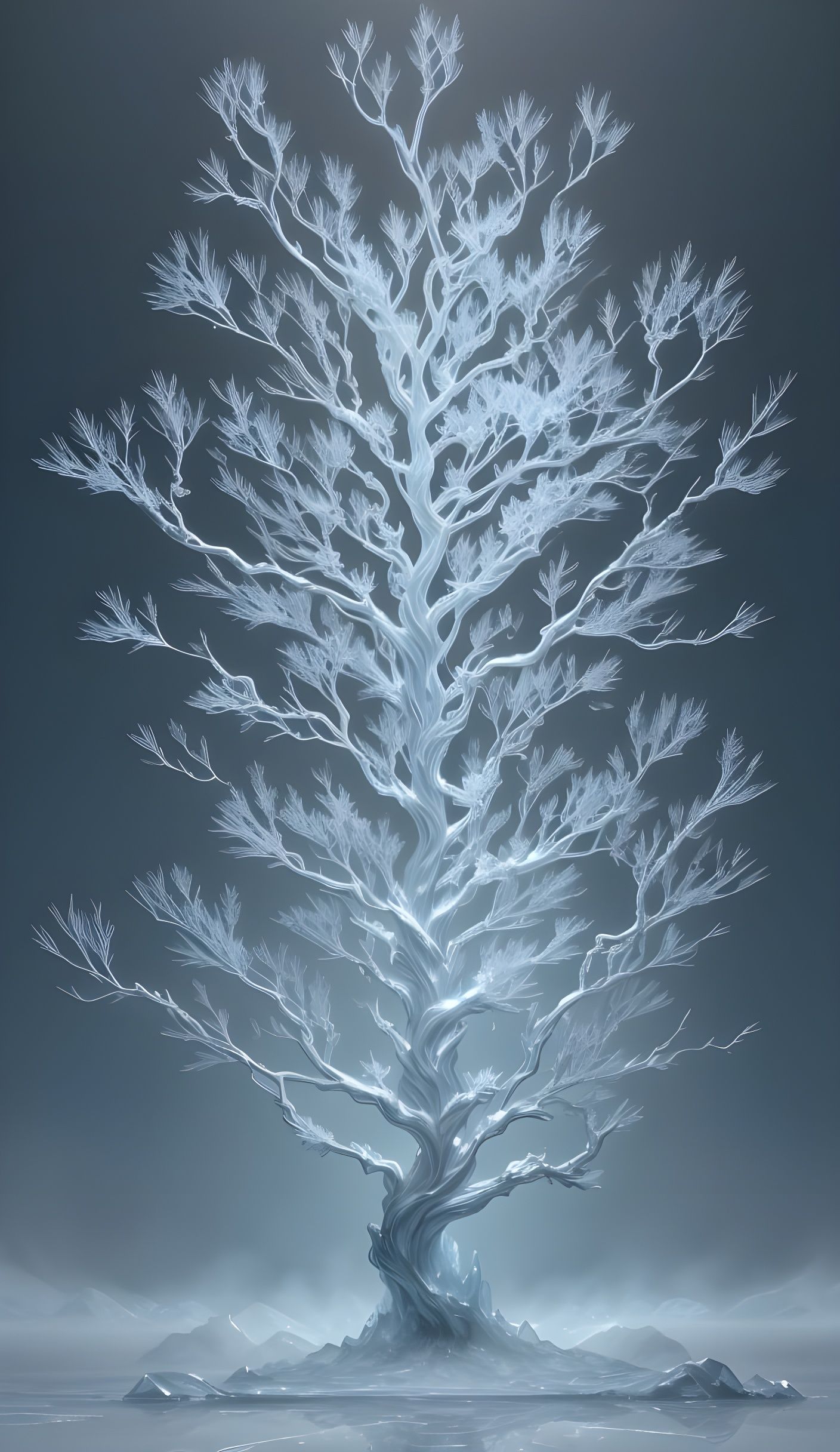 Crystal Ice Tree Emerges From Steaming Hot Water Glass