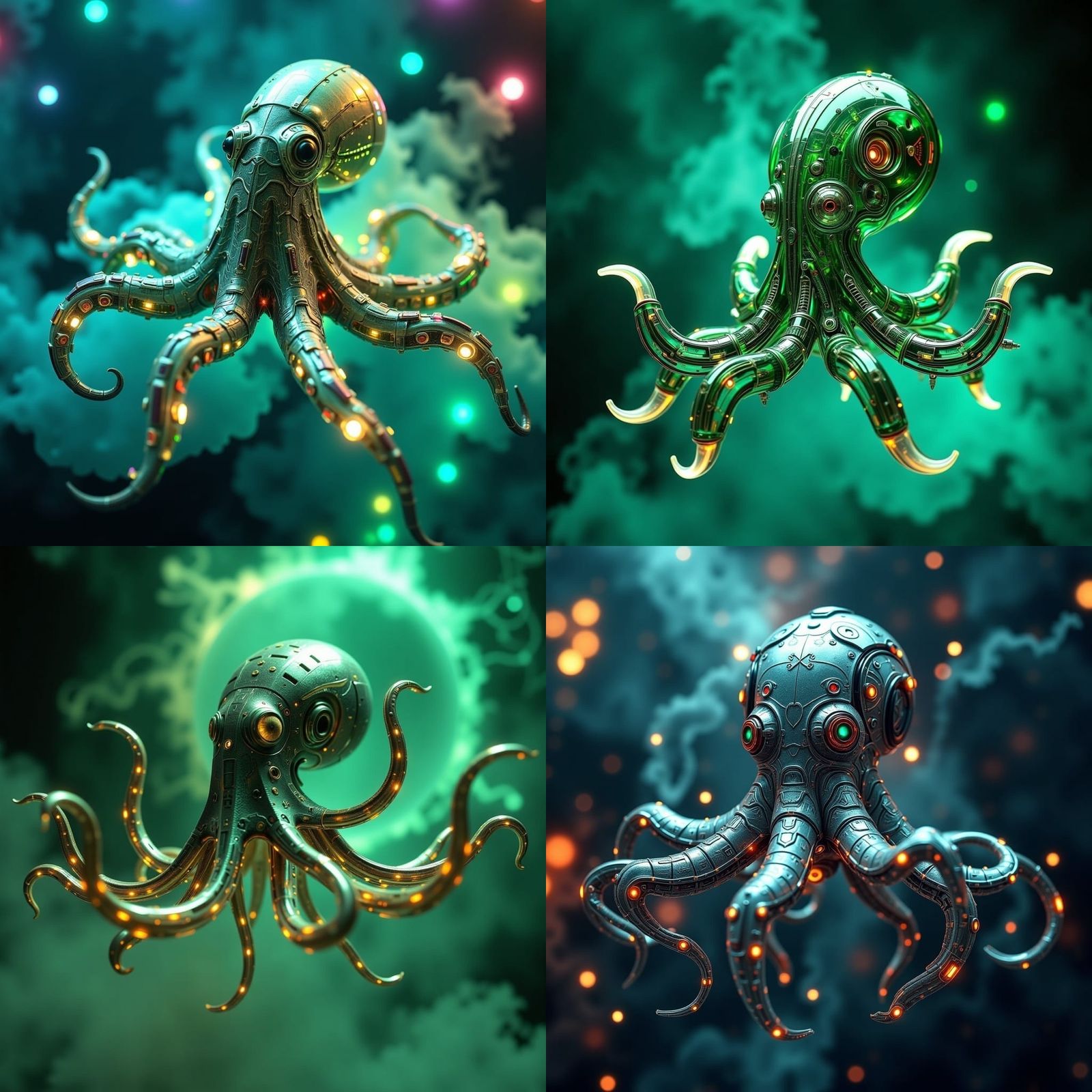 Cybernetic Octopus with Tentacles in Aetherpunk Style