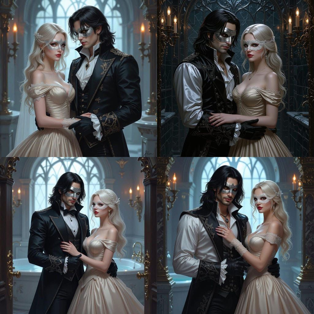 Gothic Vampire Waltzing with Angelic Woman in Masterpiece Ar...