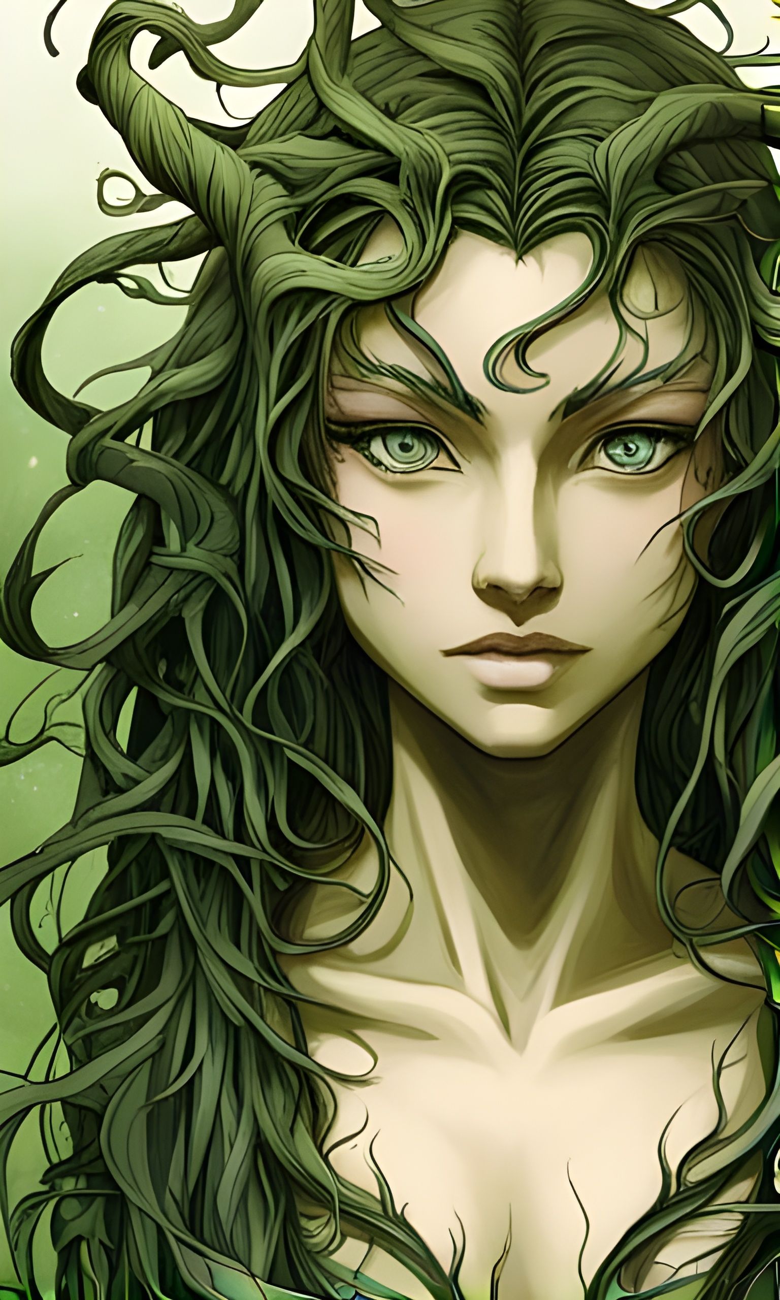 Forest Dryad Portrait in Dark Anime Style