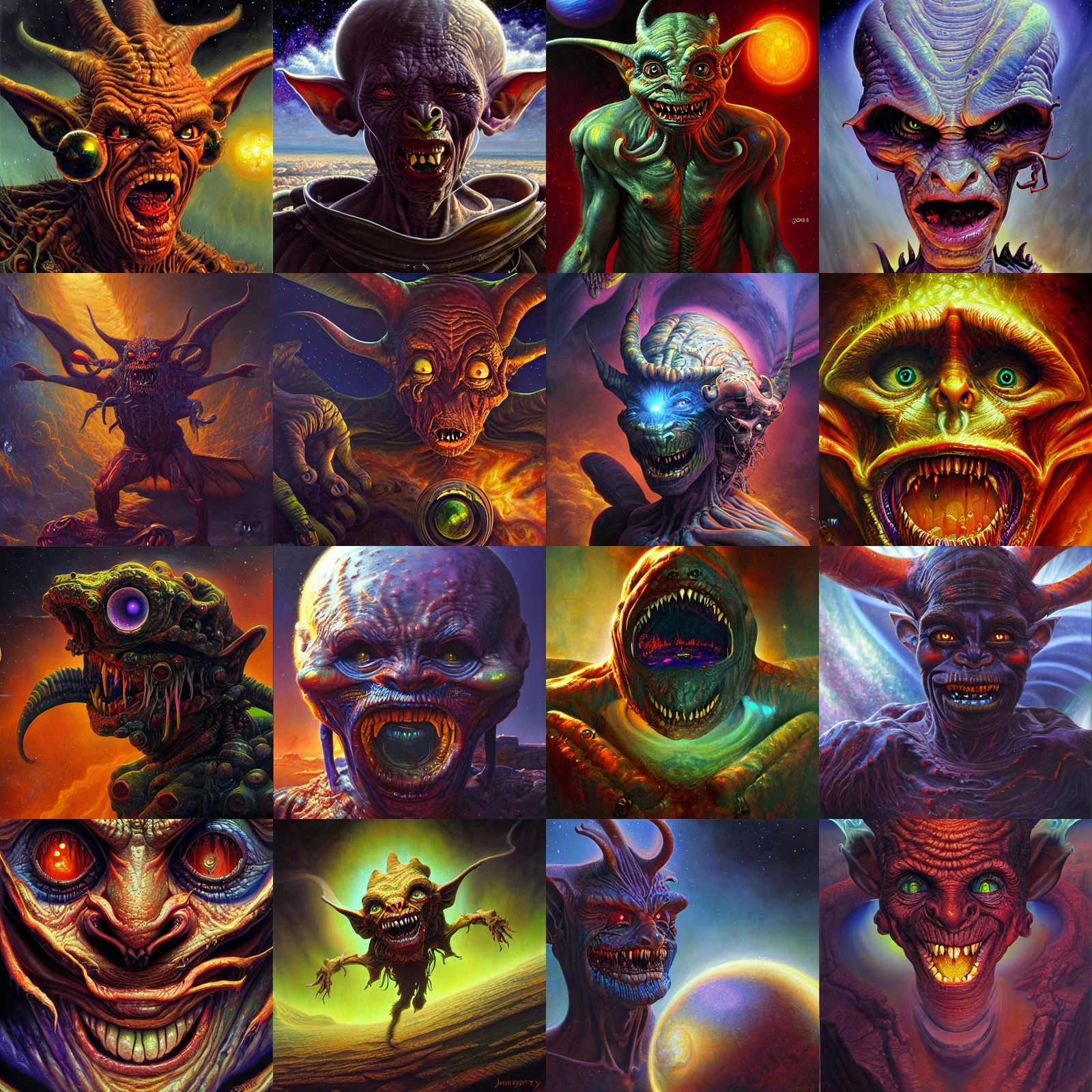Demonic Goblin in Cosmic Sci-Fi Oil Painting