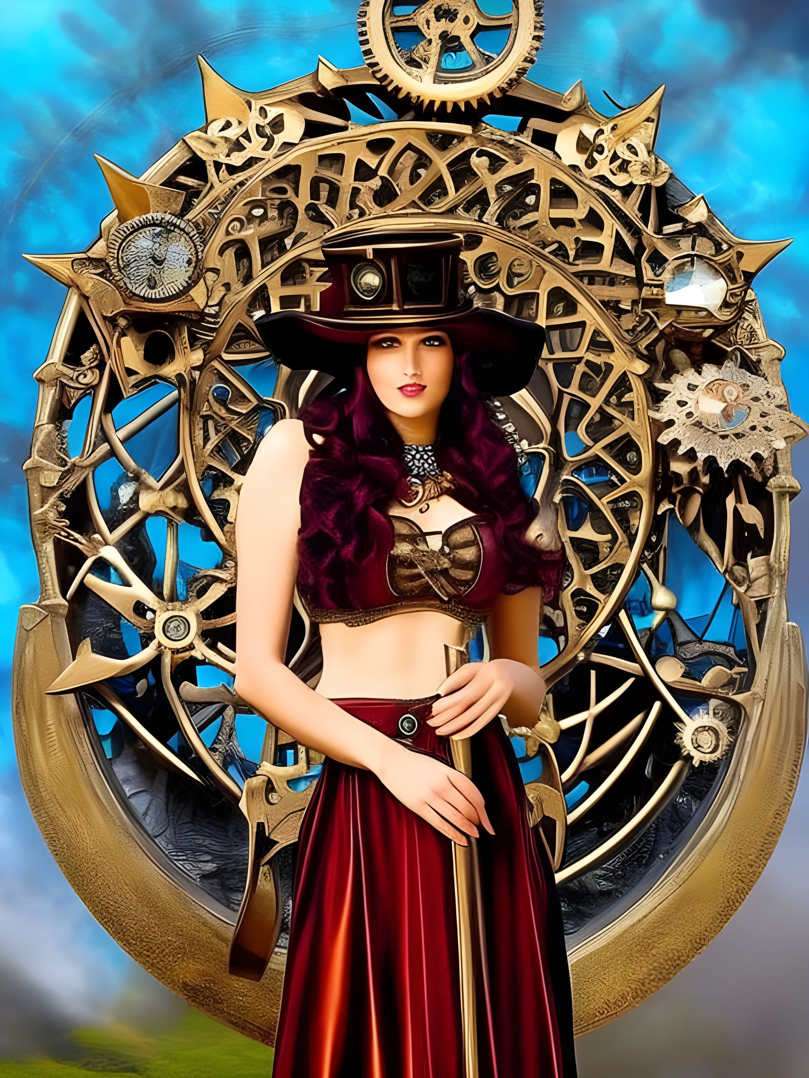 Steampunk Goddess in Mystical Setting with Gears