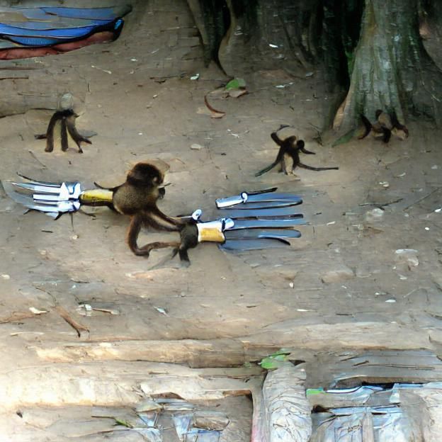 Monkey Holding Knives: A Risky Situation