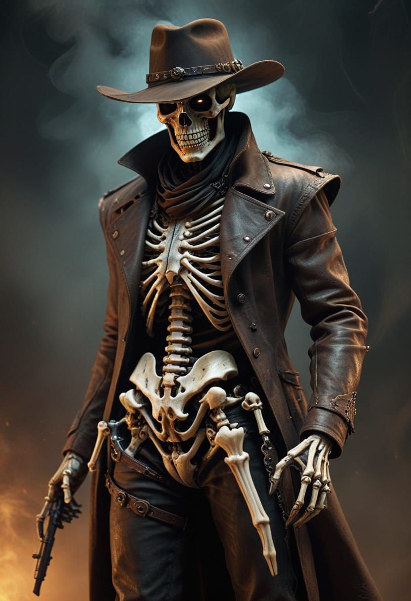 Skeletal Cowboy in Dark Fantasy Art Style