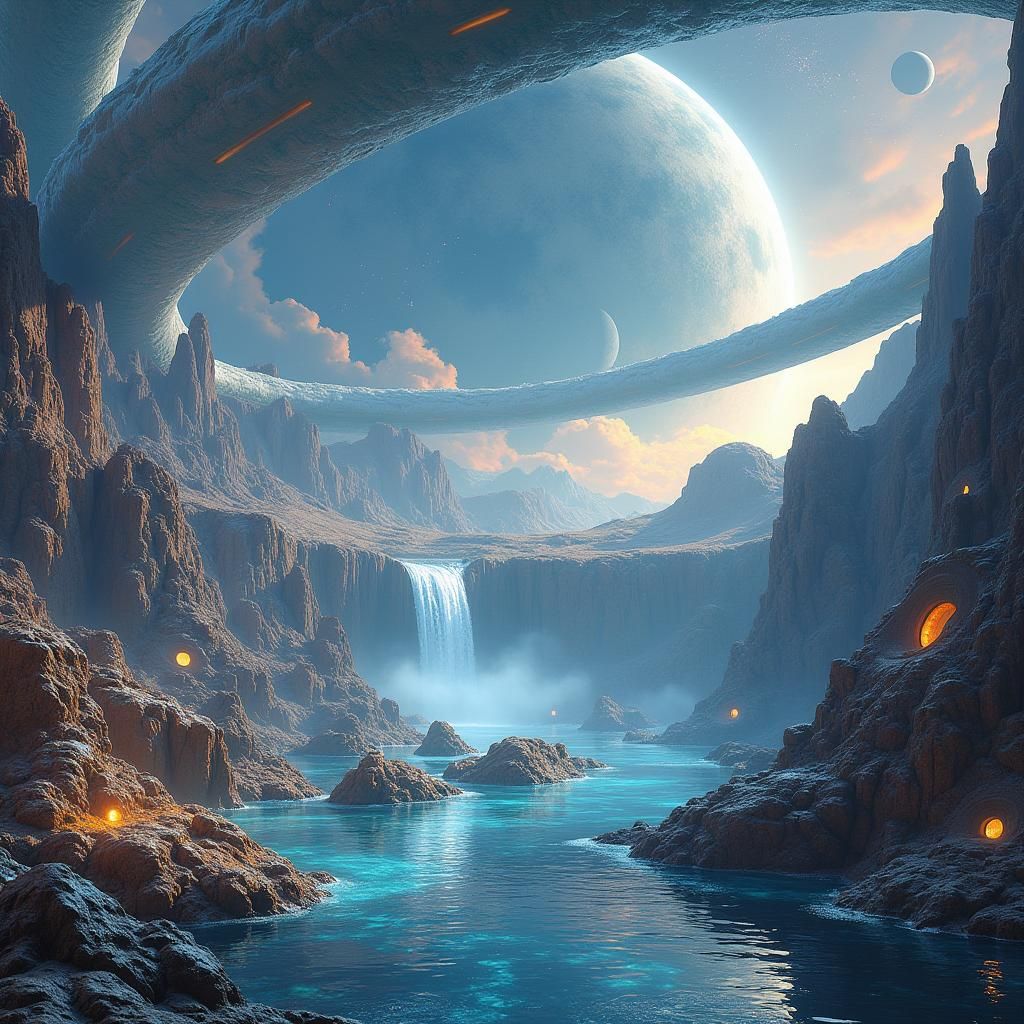 Futuristic Planetary Landscape with Flowing Megastructures