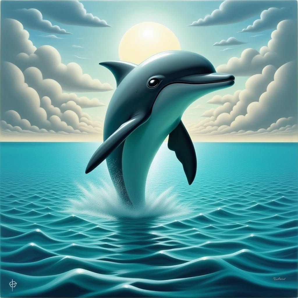 Dolphin Leaping Out of Turquoise Ocean in High-Contrast Futu...