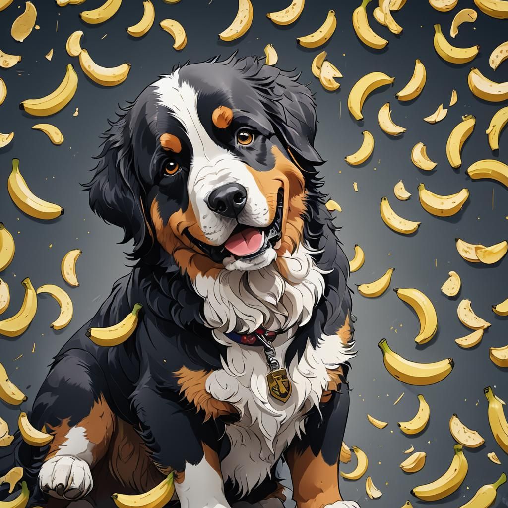 Berner Senner Enjoys Banana in Anime Style